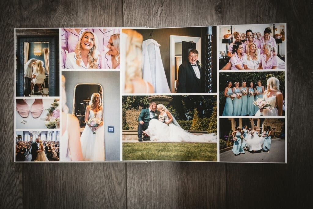 A finished Fabio Photography wedding album spread