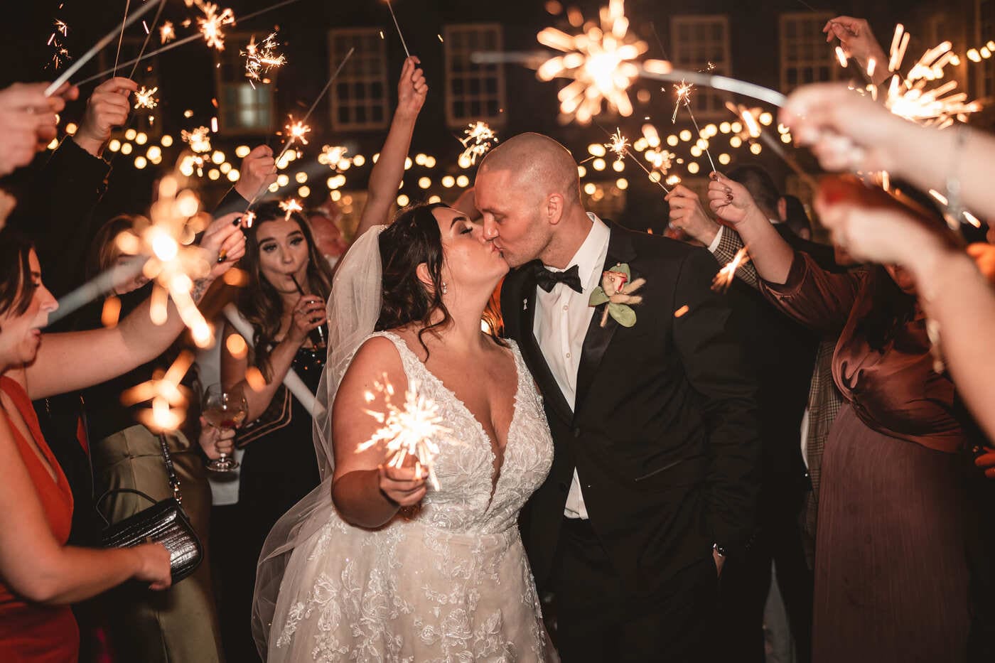 sparkler photo at whitley hall of bride and groom wedding