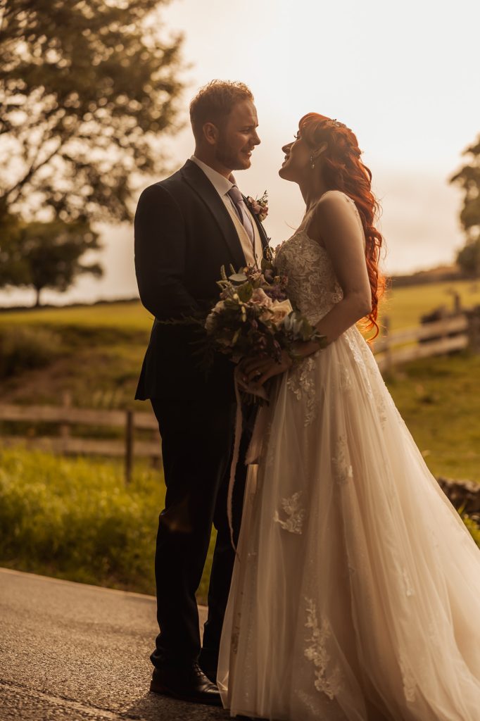 sunset bowers mill golden hour for bride and groom