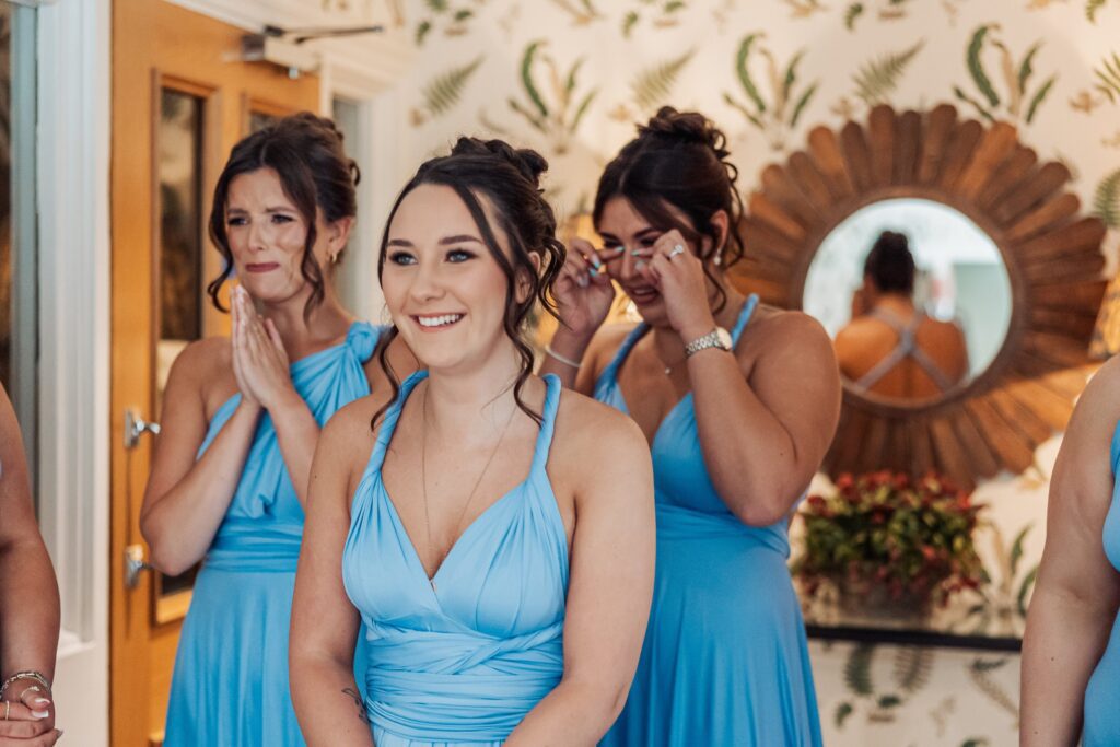 An emotional moment as the bridesmaids gather before the ceremony.