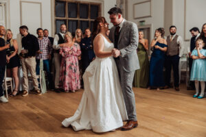 Bride and groom during their first dance at Hodsock Priory